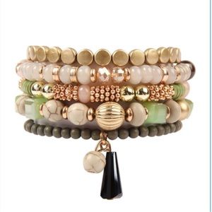 Modern Boho Green Stone & Acrylic Bracelet Stack